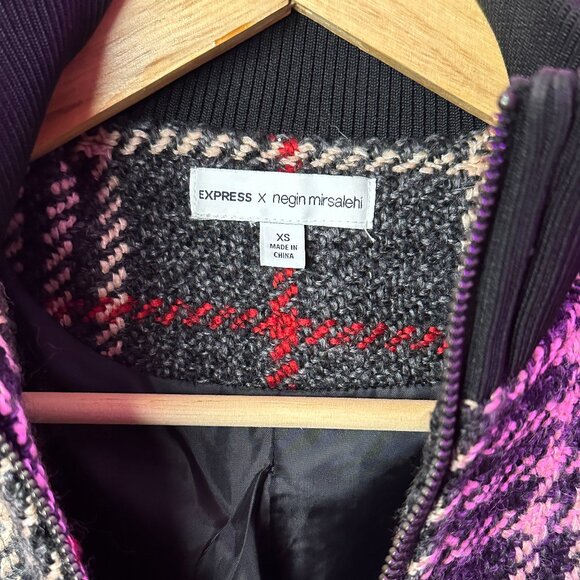 Express x Negin Mirsalehi Plaid Cropped Bomber Jacket - Picture 5 of 6